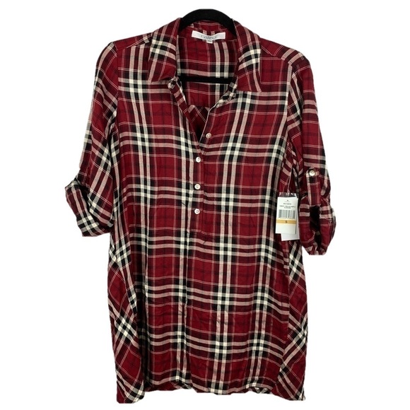 Fever Red Plaid Longline Popover Blouse Small NWT - Picture 1 of 11